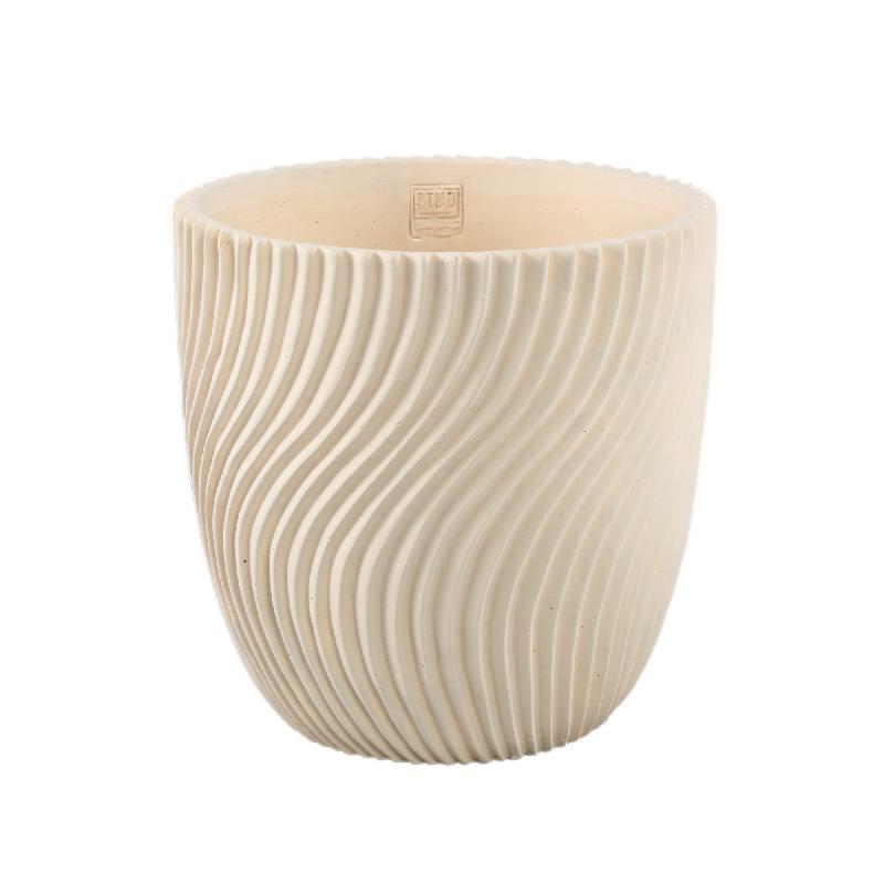 Blumentopf – Runde Form, Linienmuster Design, Creme Oberfläche, Zement Material, XL – Lianna | PTMD