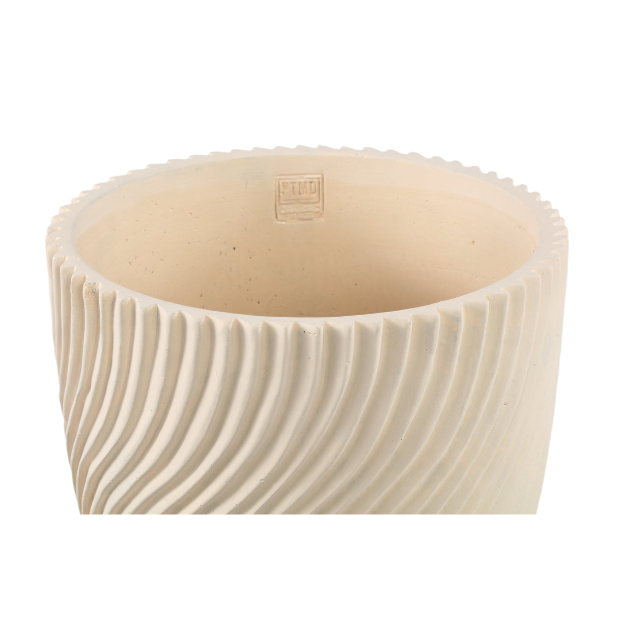 Blumentopf – Runde Form, Linienmuster Design, Creme Oberfläche, Zement Material, S – Lianna | PTMD
