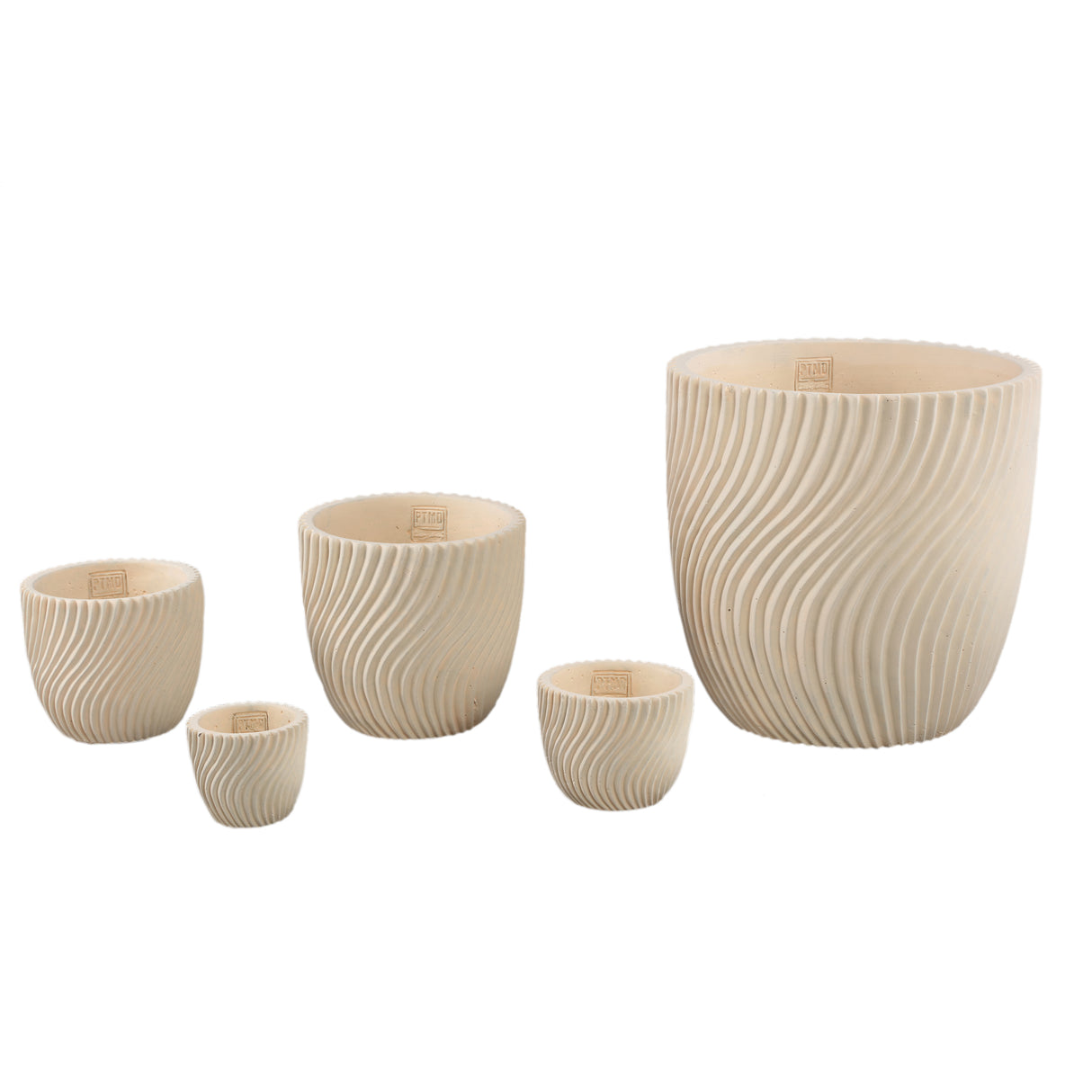 Blumentopf – Runde Form, Linienmuster Design, Creme Oberfläche, Zement Material, S – Lianna | PTMD