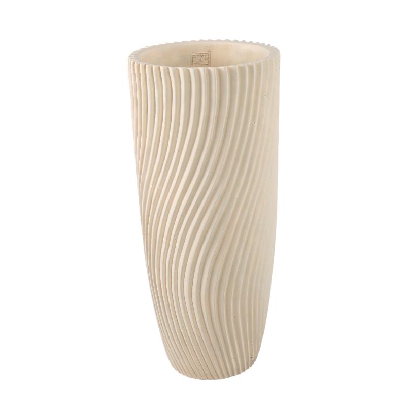 Vase – Runde Form, Linienmuster Design, Creme Oberfläche, Zement Material, L – Lianna | PTMD