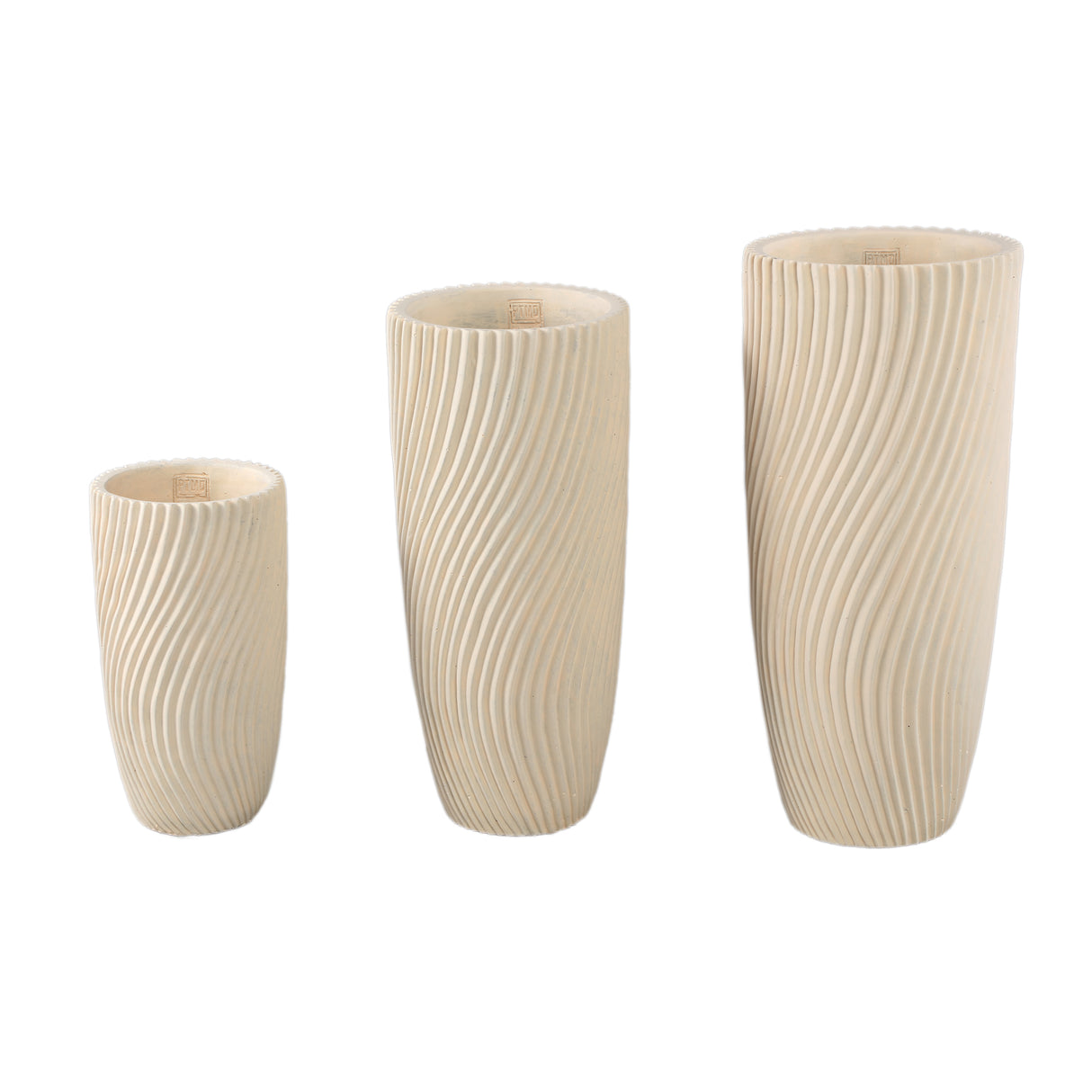 Vase – Runde Form, Linienmuster Design, Creme Oberfläche, Zement Material, L – Lianna | PTMD