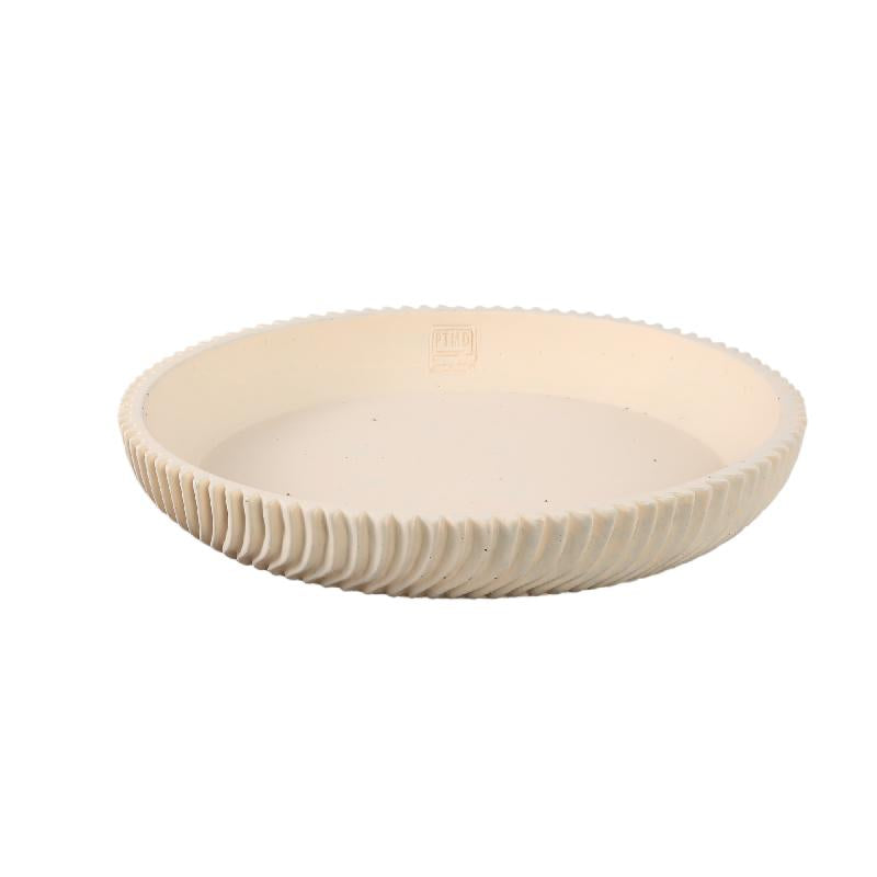 Dekoschale – Runde Form, Linienmuster Design, Creme Oberfläche, Zement Material, L – Lianna | PTMD