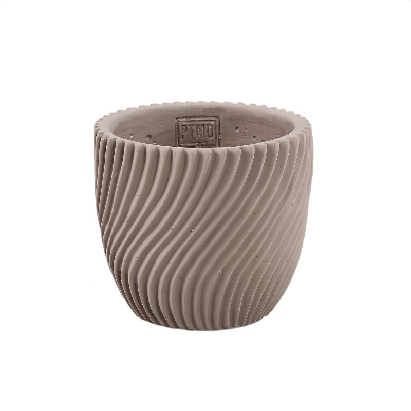 Blumentopf – Runde Form, Linienmuster Design, Beige Oberfläche, Zement Material, M – Lianna | PTMD