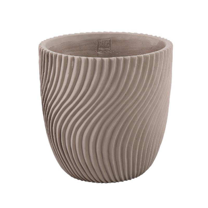 Flowerpot – Round Shape, Line Pattern Design, Beige Surface, Cement Material, XL – Lianna | PTMD