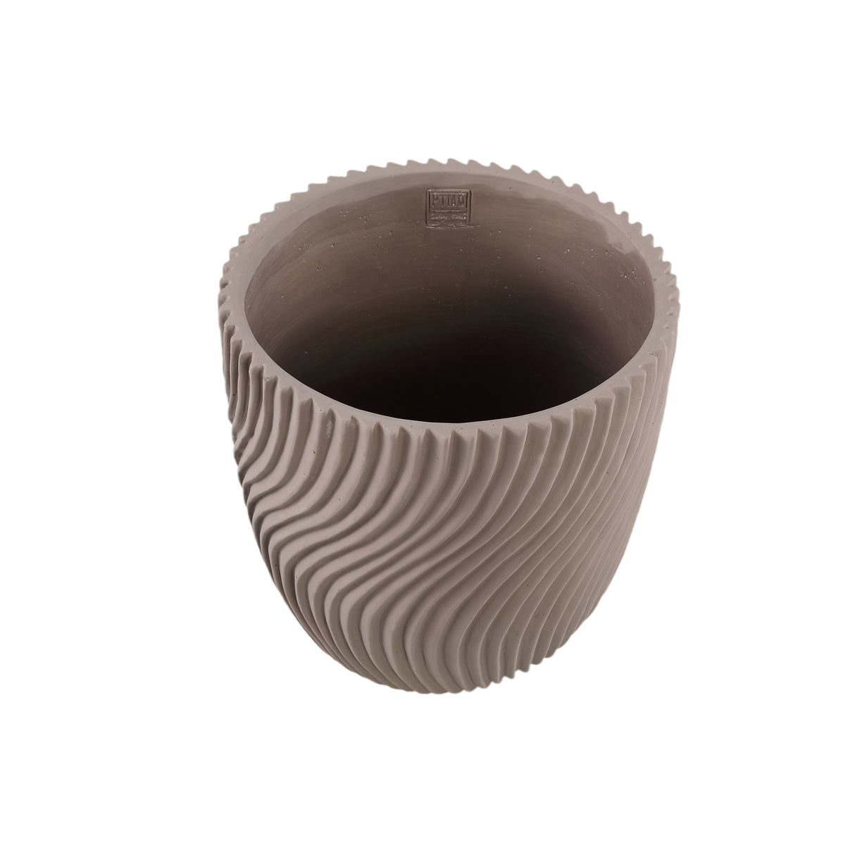 Flowerpot – Round Shape, Line Pattern Design, Beige Surface, Cement Material, XL – Lianna | PTMD