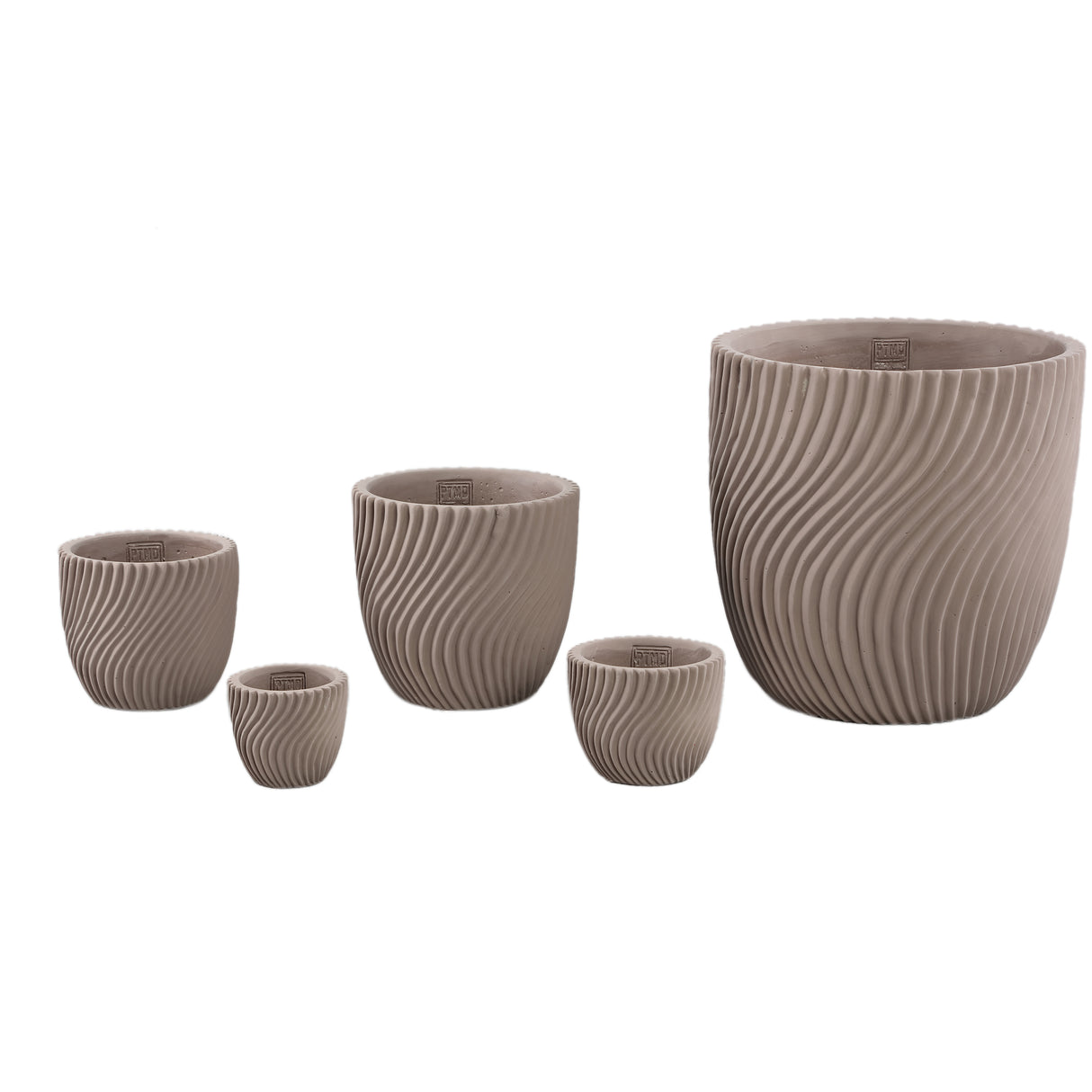 Flowerpot – Round Shape, Line Pattern Design, Beige Surface, Cement Material, XL – Lianna | PTMD
