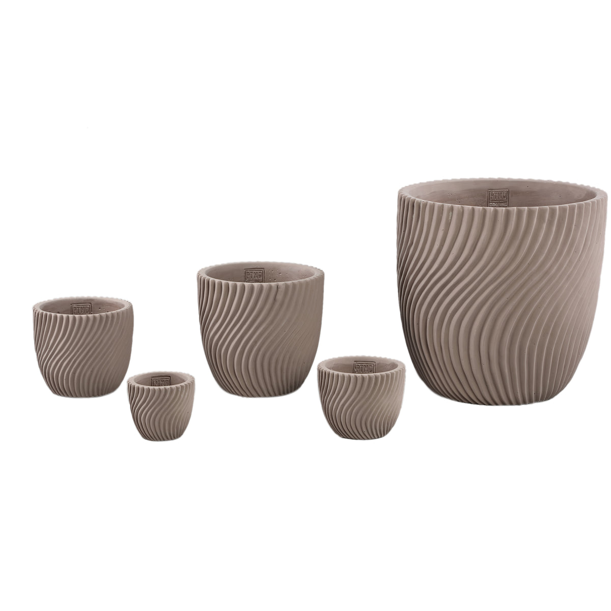 Blumentopf – Runde Form, Linienmuster Design, Beige Oberfläche, Zement Material, L – Lianna | PTMD