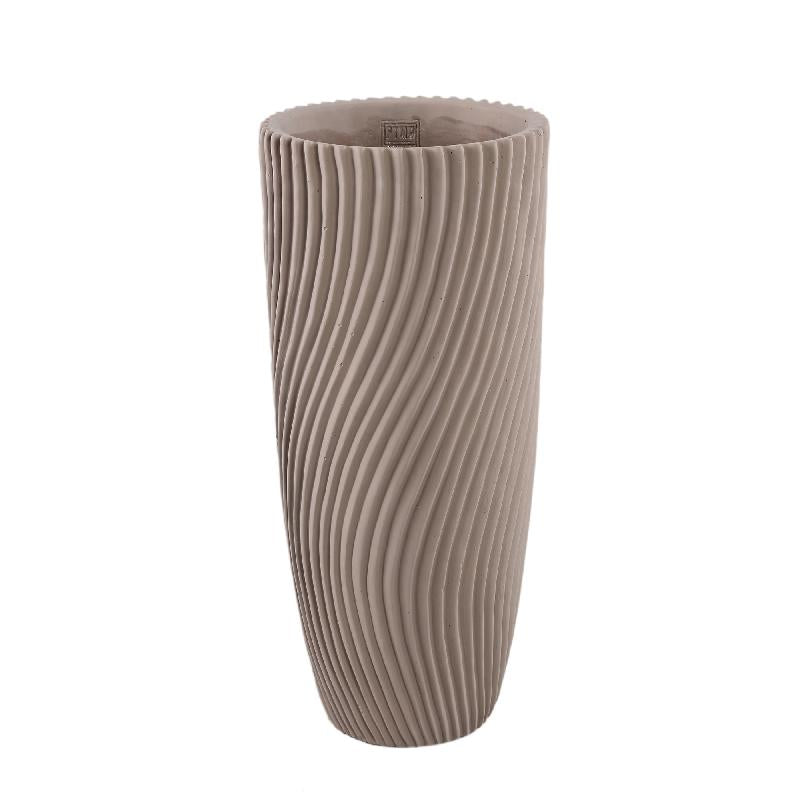 Vase – Runde Form, Linienmuster Design, Beige Oberfläche, Zement Material, L – Lianna | PTMD