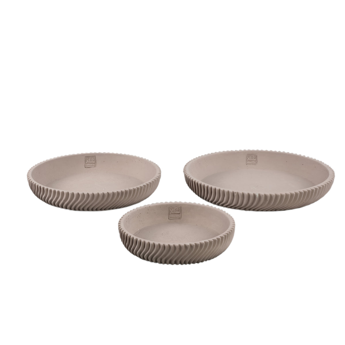Dekoschale – Runde Form, Linienmuster Design, Beige Oberfläche, Zement Material, S – Lianna | PTMD