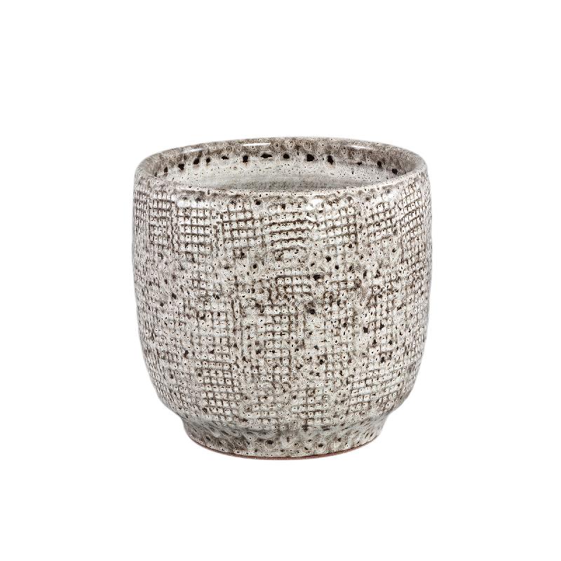 Pot – White Surface, Round Shape, Gray Pattern, Ceramic, L – Elana | PTMD