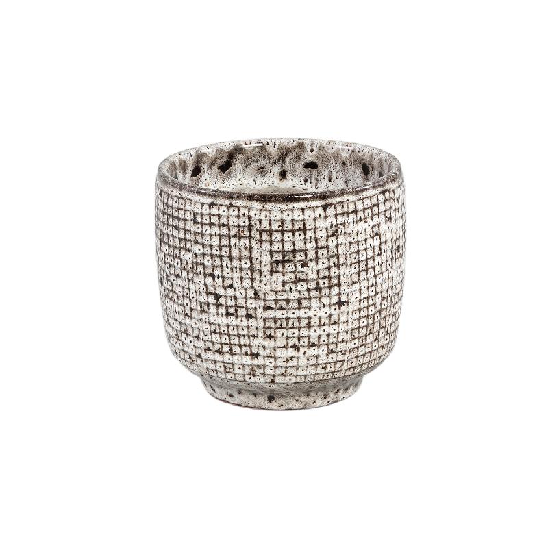 Pot - White Surface, Round Shape, Gray Pattern, Ceramic, M - Elana | PTMD