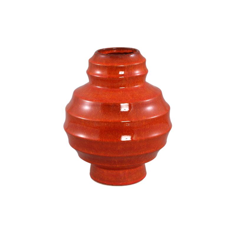 Vase – Layered Design, Glazed Finish, Orange Color, Ceramic Material, L – Portian | PTMD