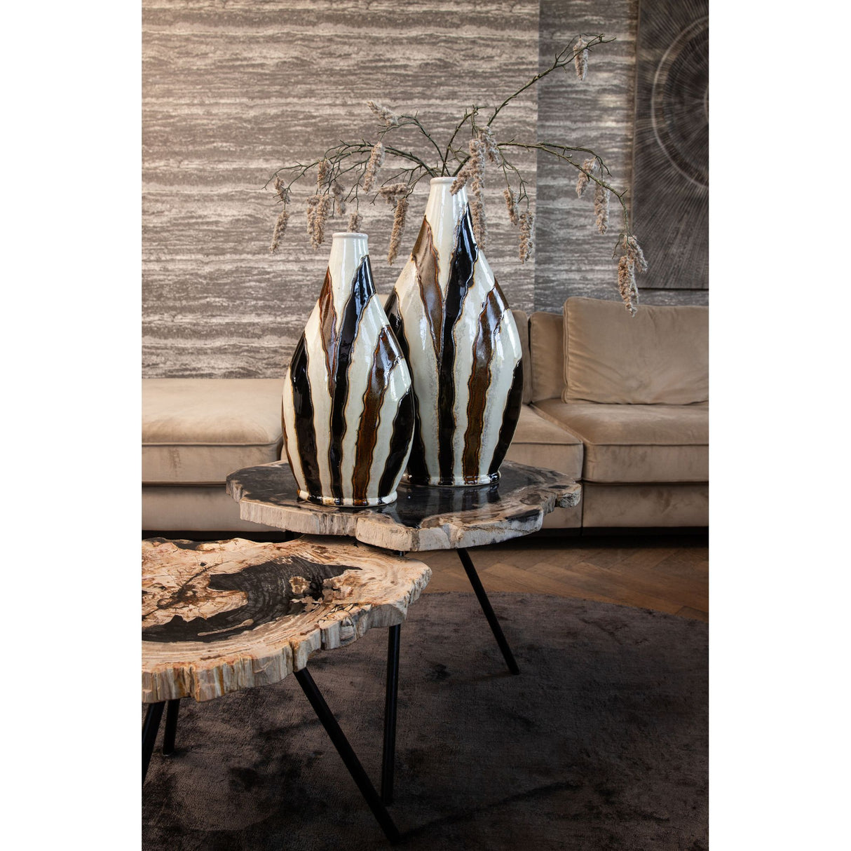 Vase – Ovale Form, Keramik Material, Linien Design, Braun, S – Evelin | PTMD