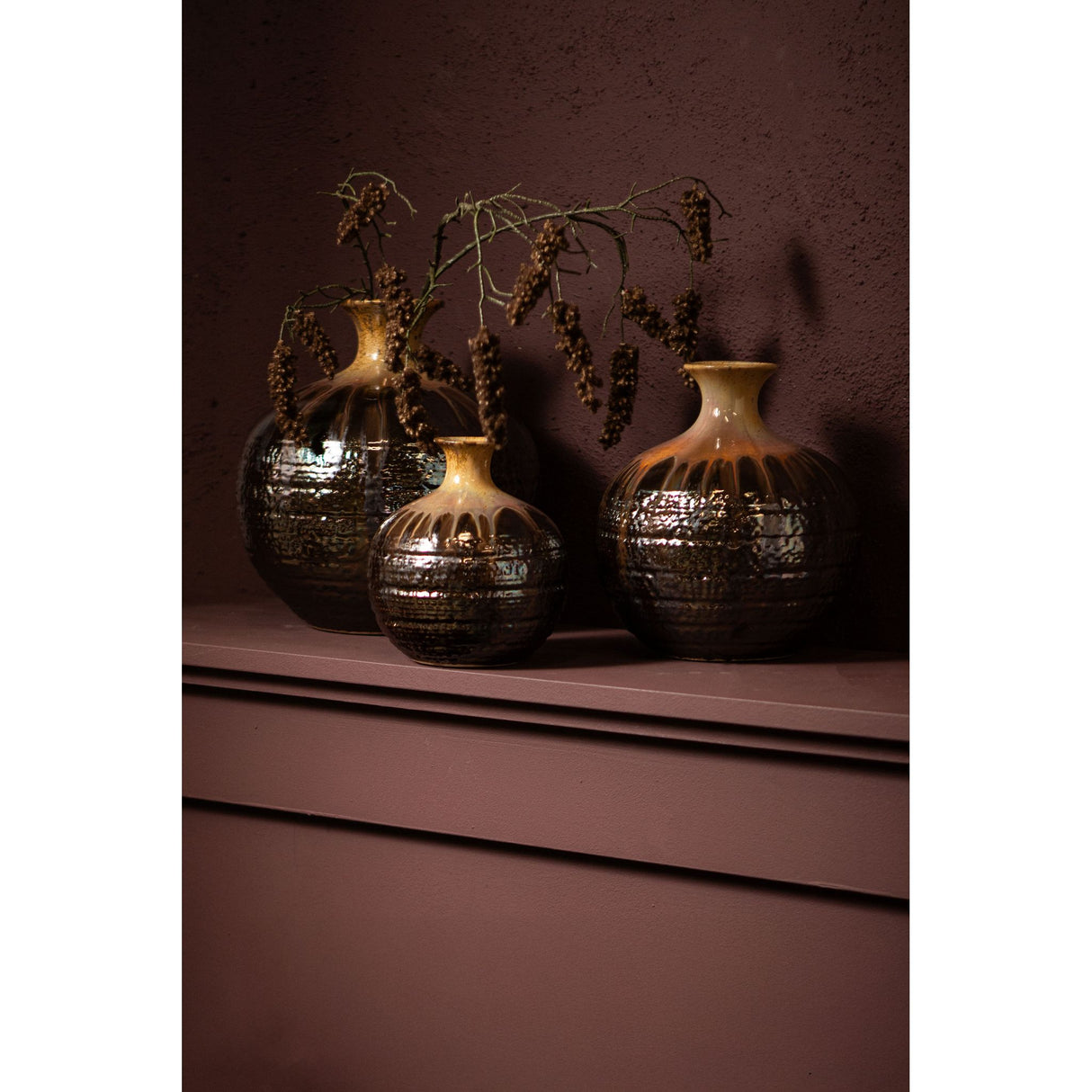 Vase – Gunmetal Farbe, Bäuchiges Design, Keramik Material, M – Darlan | PTMD