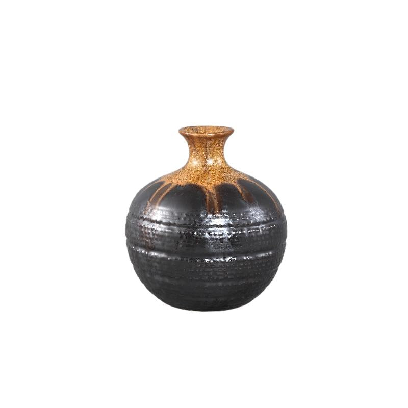 Vase – Gunmetal Farbe, Bäuchiges Design, Keramik Material, S – Darlan | PTMD