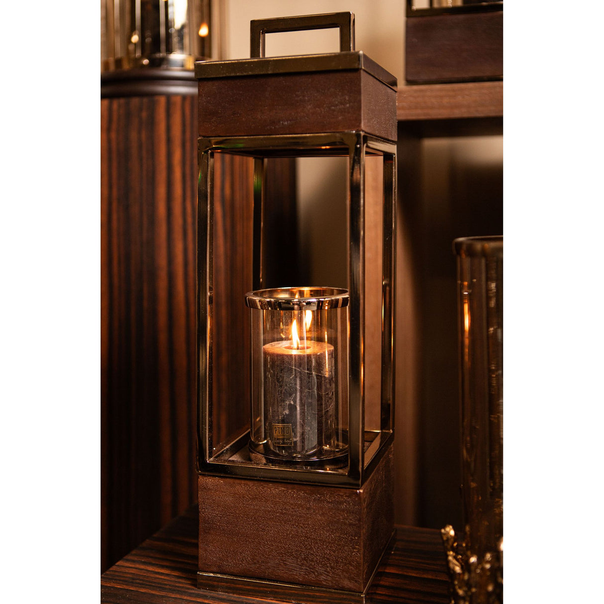 Lantern - Mango Wood Frame, Stainless Steel Structure, Bronze Gold Finish, S – Stanne | PTMD
