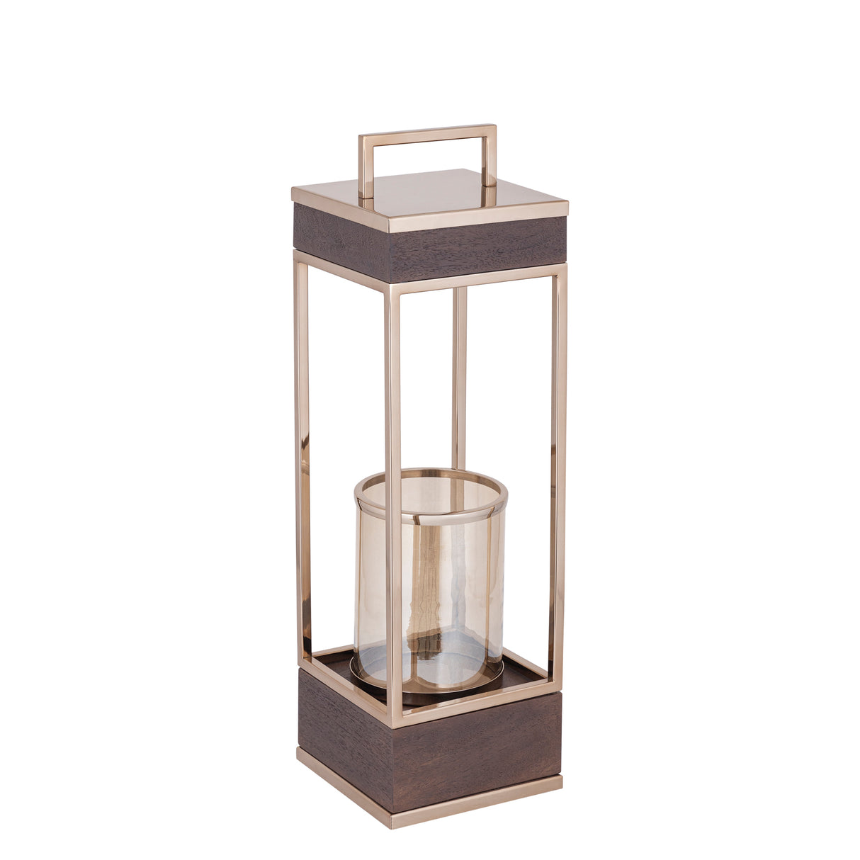 Laterne – Mangoholz Rahmen, Edelstahl Struktur, Braungold Finish, L – Stanne | PTMD