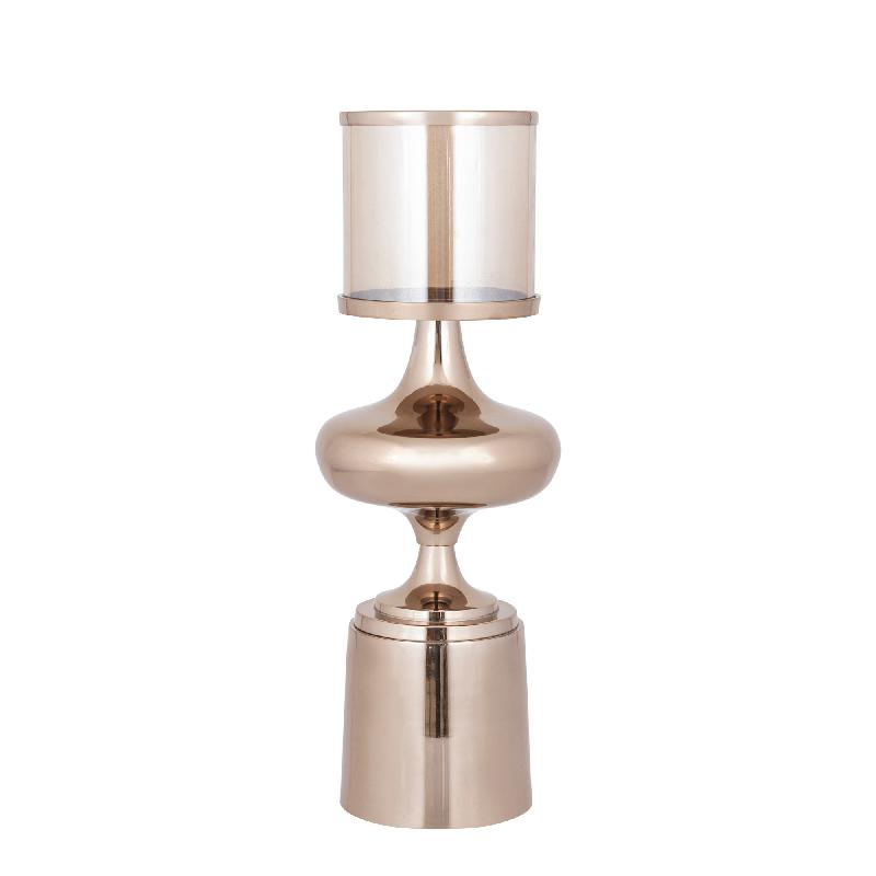 Windlicht – Aluminium Rahmen, Glas Zylinder, Braune Farbgebung, L – Uvira | PTMD
