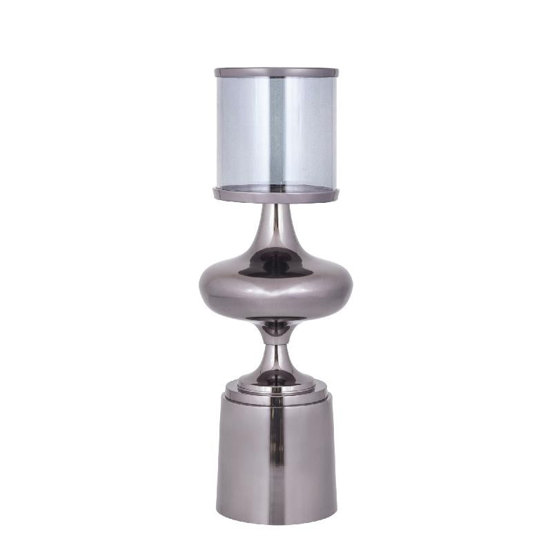 Hurricane Lamp – Aluminum Frame, Glass Cylinder, Black Finish, L – Uvira | PTMD