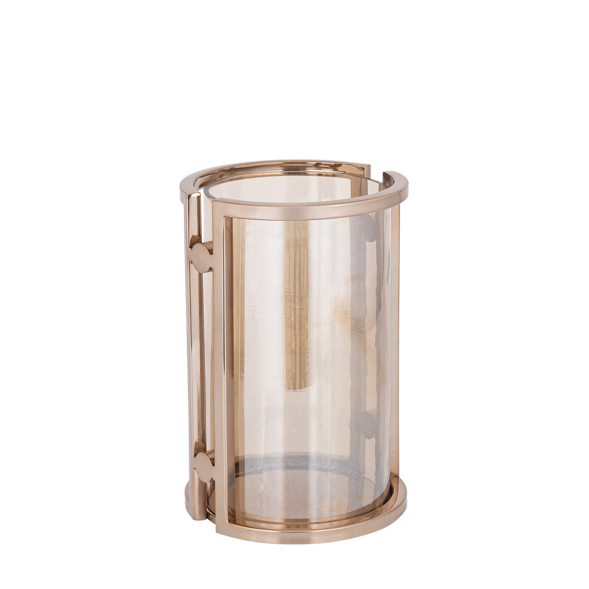 Wind Lantern – Stainless Steel Frame, Glass Cylinder, Brown Color Scheme, S – Jarie | PTMD