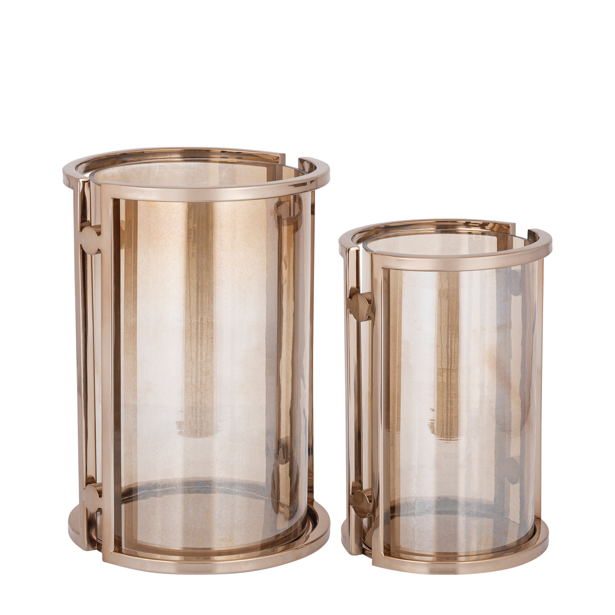Wind Lantern – Stainless Steel Frame, Glass Cylinder, Brown Color Scheme, S – Jarie | PTMD