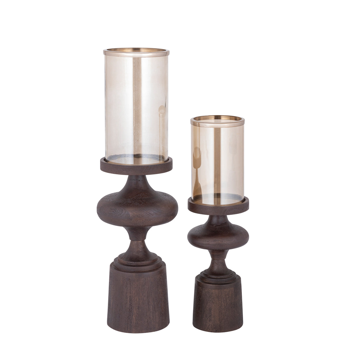 Candle Holder - Mango Wood Base, Glass Cylinder, Brown Color Scheme, S - Wertin | PTMD