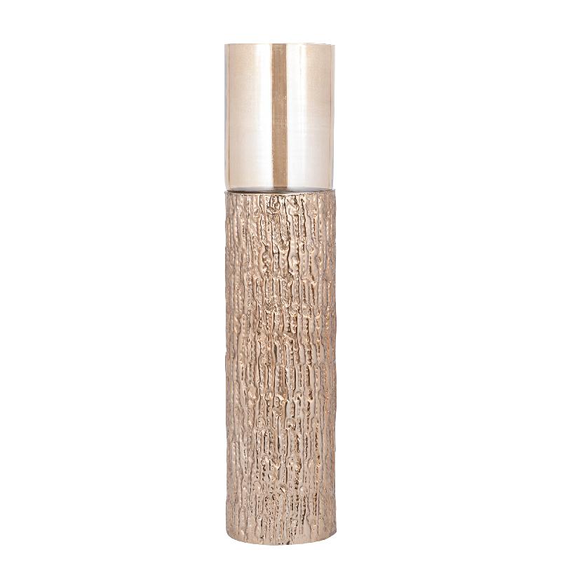 Windlicht – Braun Goldfarbenes Eisengestell, Bernstein Lüster Glas, Bodendesign, L – Rezy | PTMD