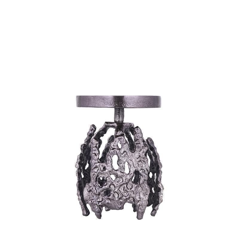Candle Holder – Black Aluminum, Rough Texture, Round Shape, S – Barrie | PTMD