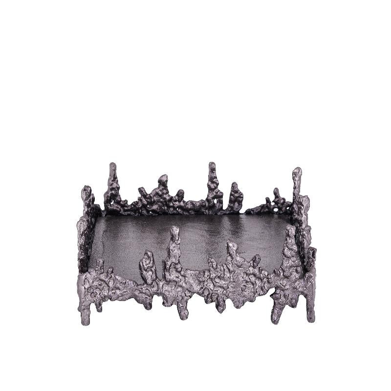 Plate - Aluminium, square shape, rough surface, gunmetal finish, handmade - Barrie | PTMD
