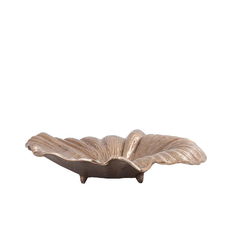 Bowl - aluminum, leaf design, wave structure, oval, brown-gold finish, handmade – Losh | PTMD