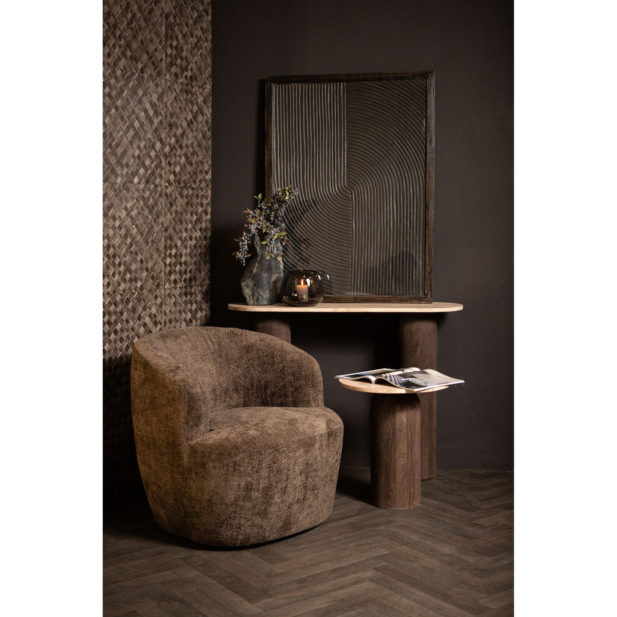 Wandpaneel – Linien Muster, MDF Holz, Schwarzer Farbton, L – Elasah | PTMD