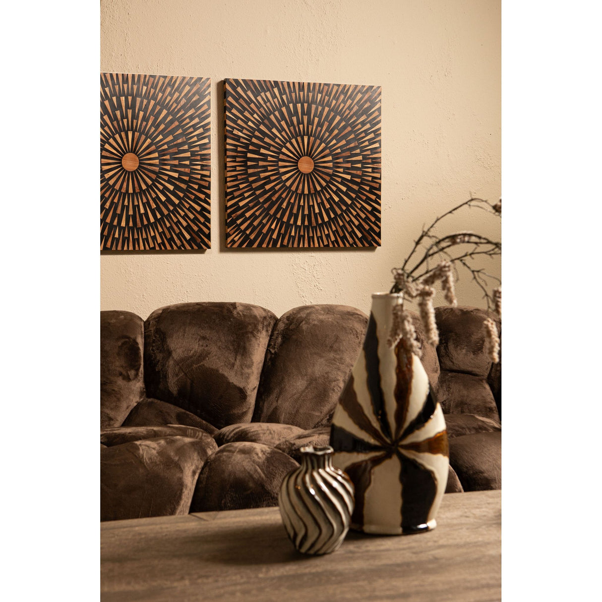 Wandpaneel – Rund Muster, MDF Holz, Brauner Farbton, S – Jordie | PTMD