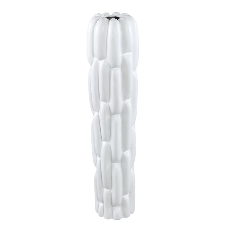 Vase – Stoneware Ceramic, Round Design, White Color, Block Pattern, L – Seanis | PTMD