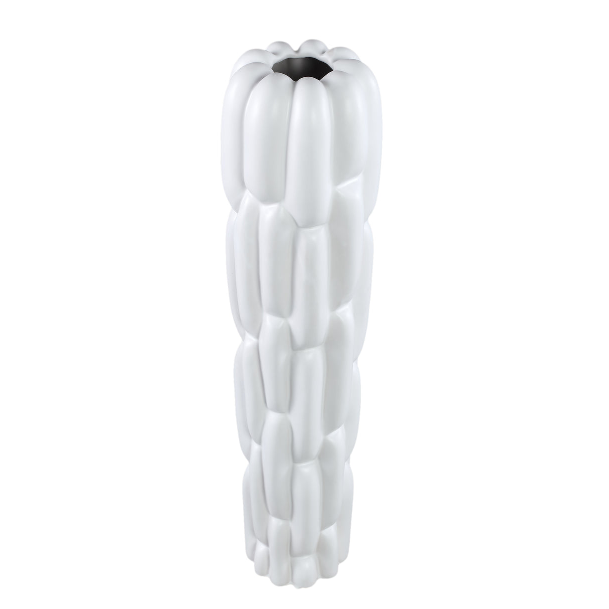 Vase - Stoneware Ceramic, Round Design, White Color, Block Pattern, S - Seanis | PTMD