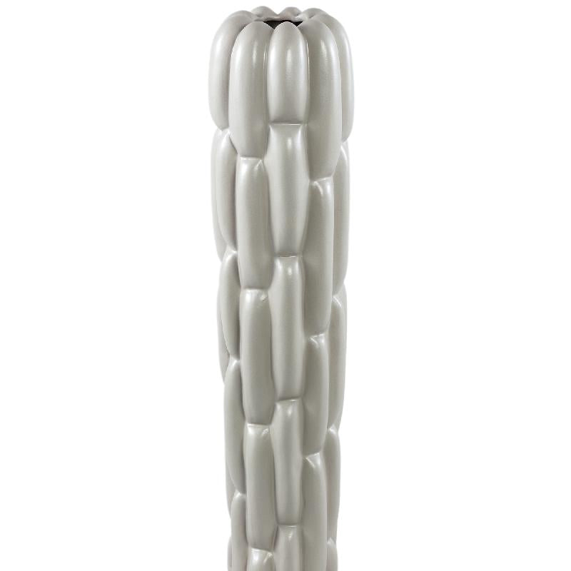 Vase - Stoneware Ceramic, Round Design, Grey Color, Block Pattern, L - Seanis | PTMD
