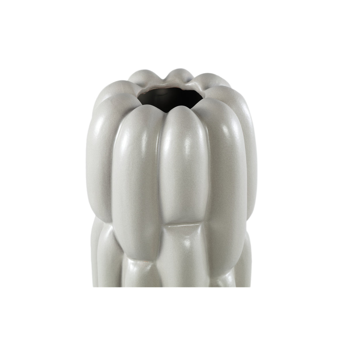 Vase - Stoneware Ceramic, Round Design, Grey Color, Block Pattern, L - Seanis | PTMD