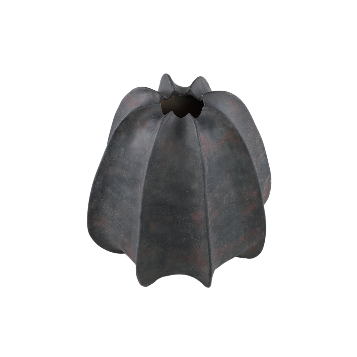 Vase – Steinzeug Keramik, Geripptes Design, Schwarze Farbe, Breite Form – Grayson | PTMD