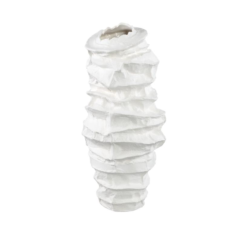 Vase – Stoneware Ceramic, Irregular Design, White Color, Slender Shape, L – Aharon | PTMD