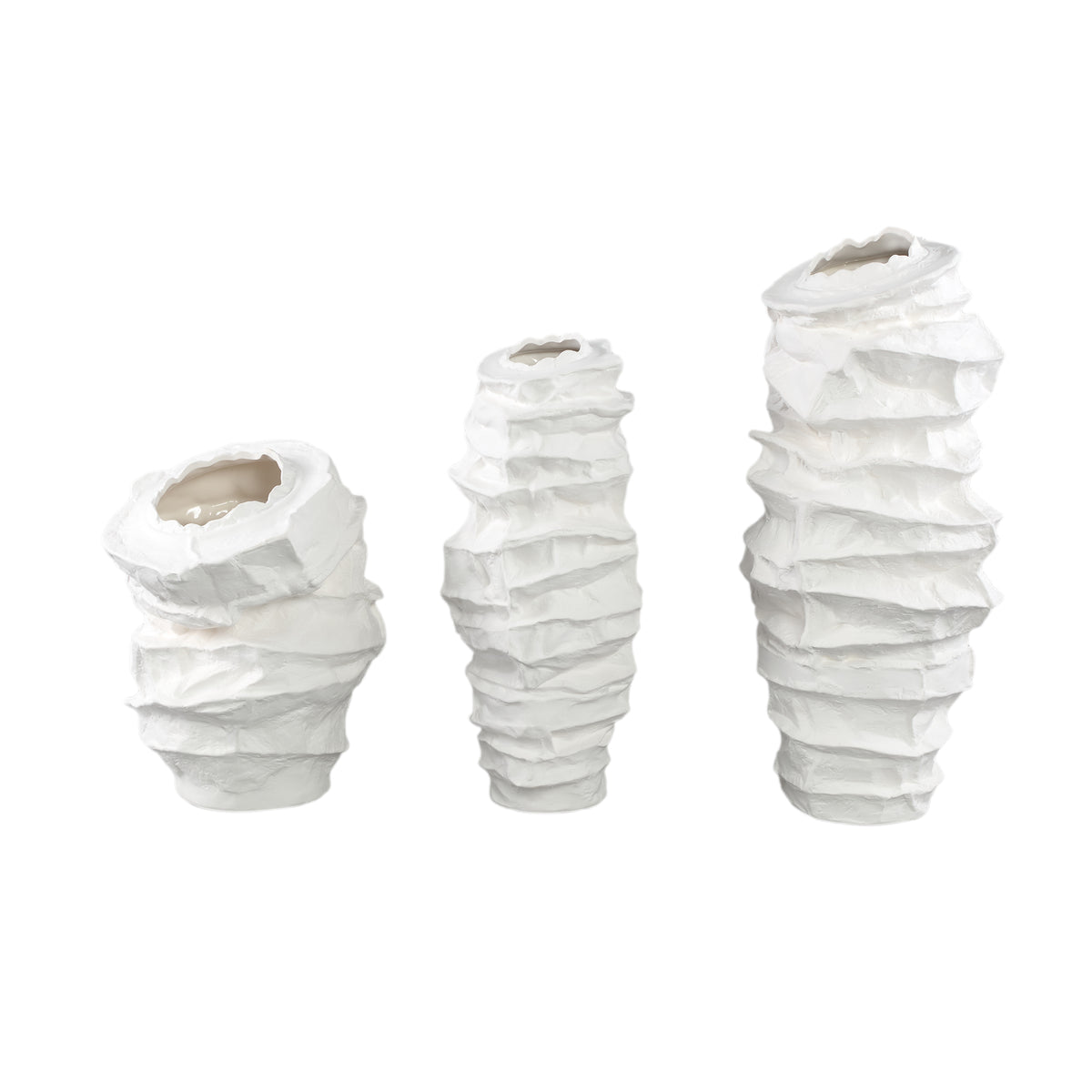 Vase – Stoneware Ceramic, Irregular Design, White Color, Slender Shape, L – Aharon | PTMD