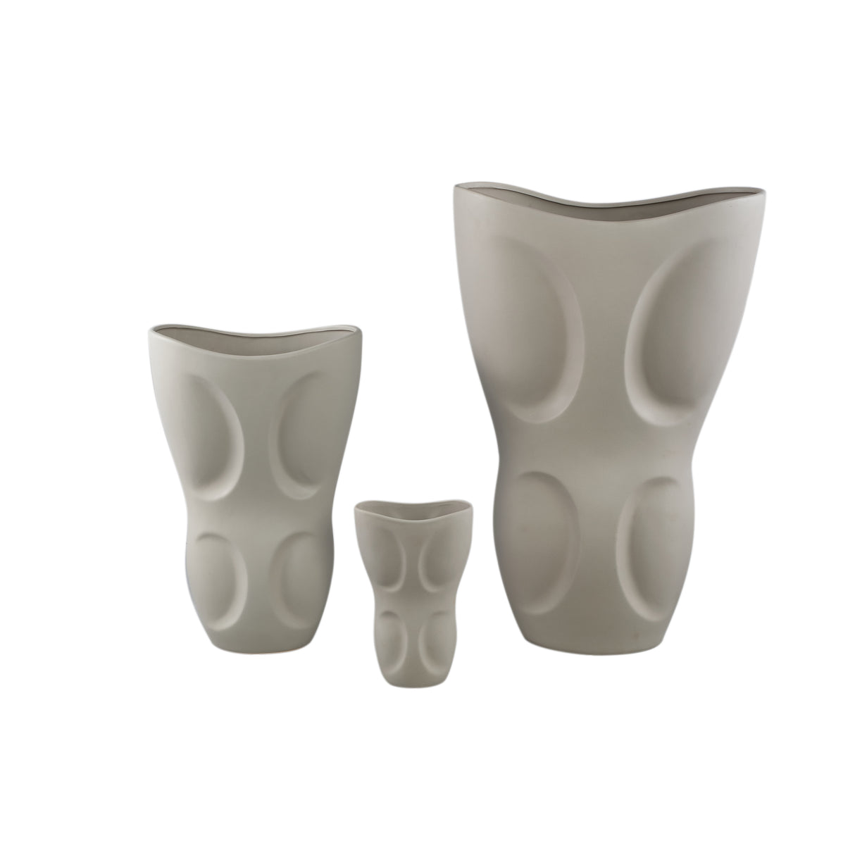 Vase – Stoneware Ceramic, Oval Design, Gray Color, Patterned Surface, M – Dayna | PTMD