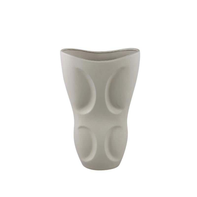 Vase – Stoneware Ceramic, Oval Design, Gray Color, Patterned Surface, M – Dayna | PTMD