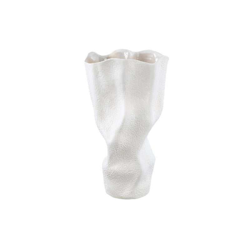 Vase - Stoneware Ceramic, Wave Design, White Color, Dot Pattern, L - Violet | PTMD