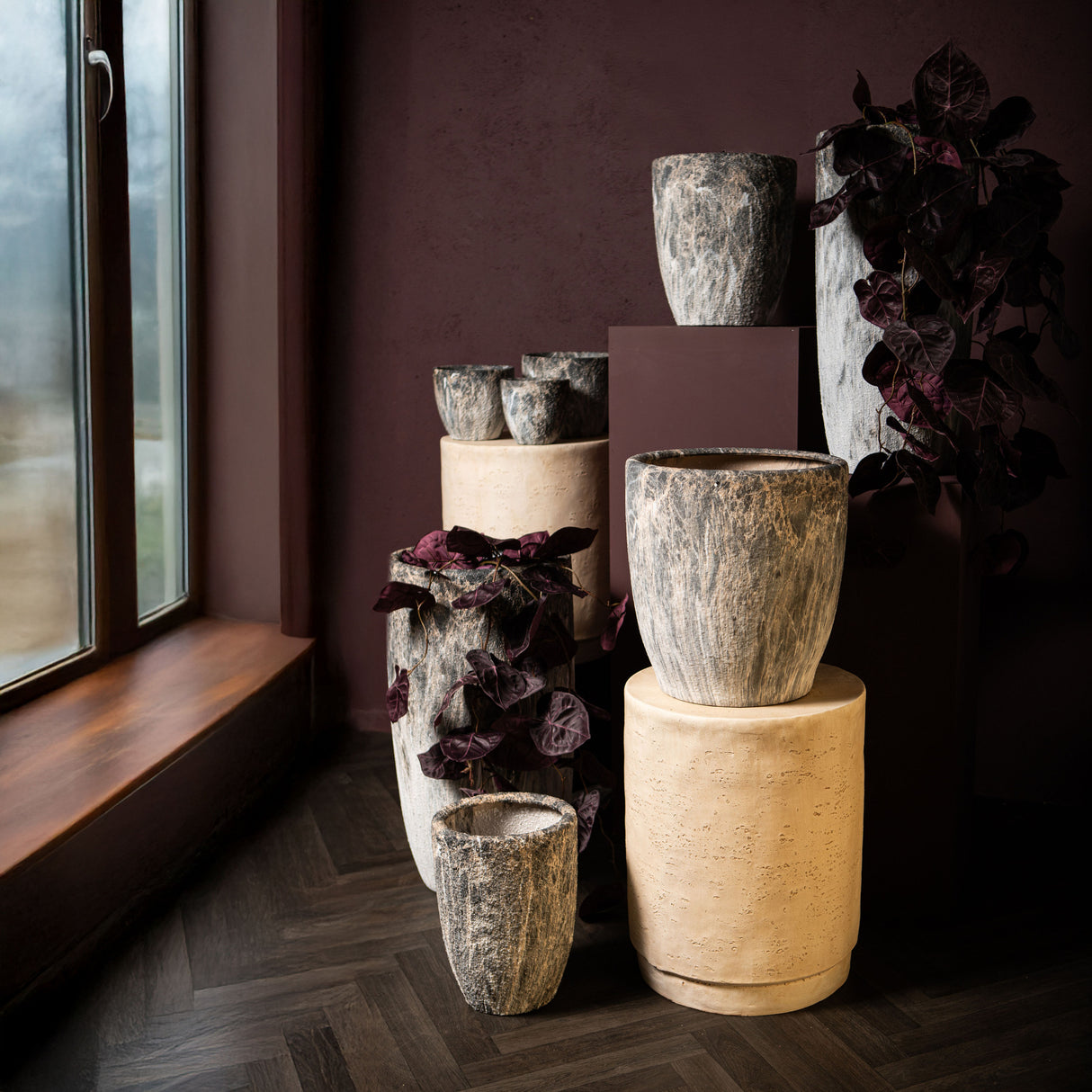 Blumentopf – Graue Oberfläche, Marmoroptik Design, Keramik Material, L – Miah | PTMD