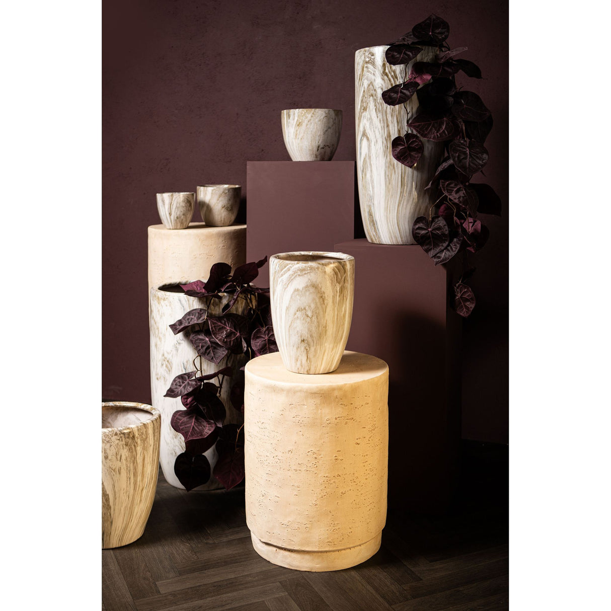 Blumentopf – Beige Oberfläche, Marmoroptik Design, Keramik Material, L – Miah | PTMD