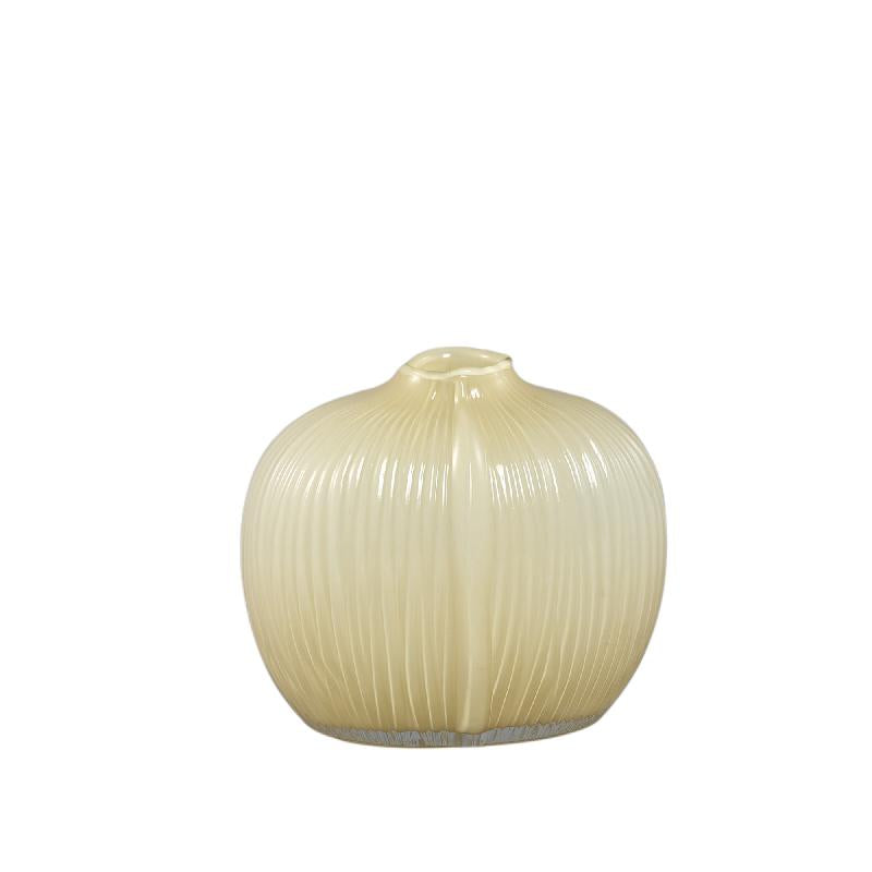 Vase – Cream Glass, Oval Shape, Ribbed Surface, Low – Jalisia | PTMD