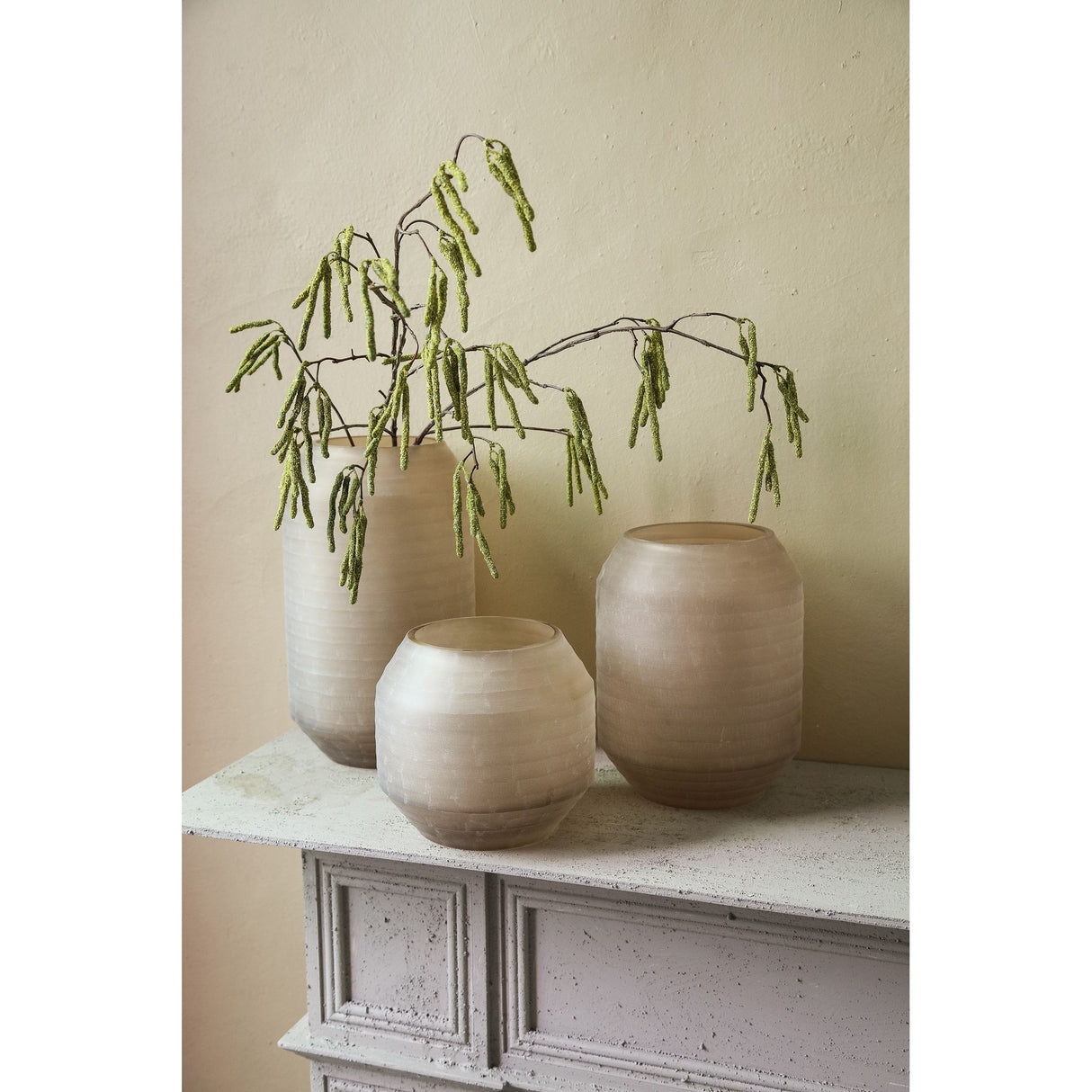 Vase – Beige Hue, Glass Material, Stripe Design, S – Malia | PTMD