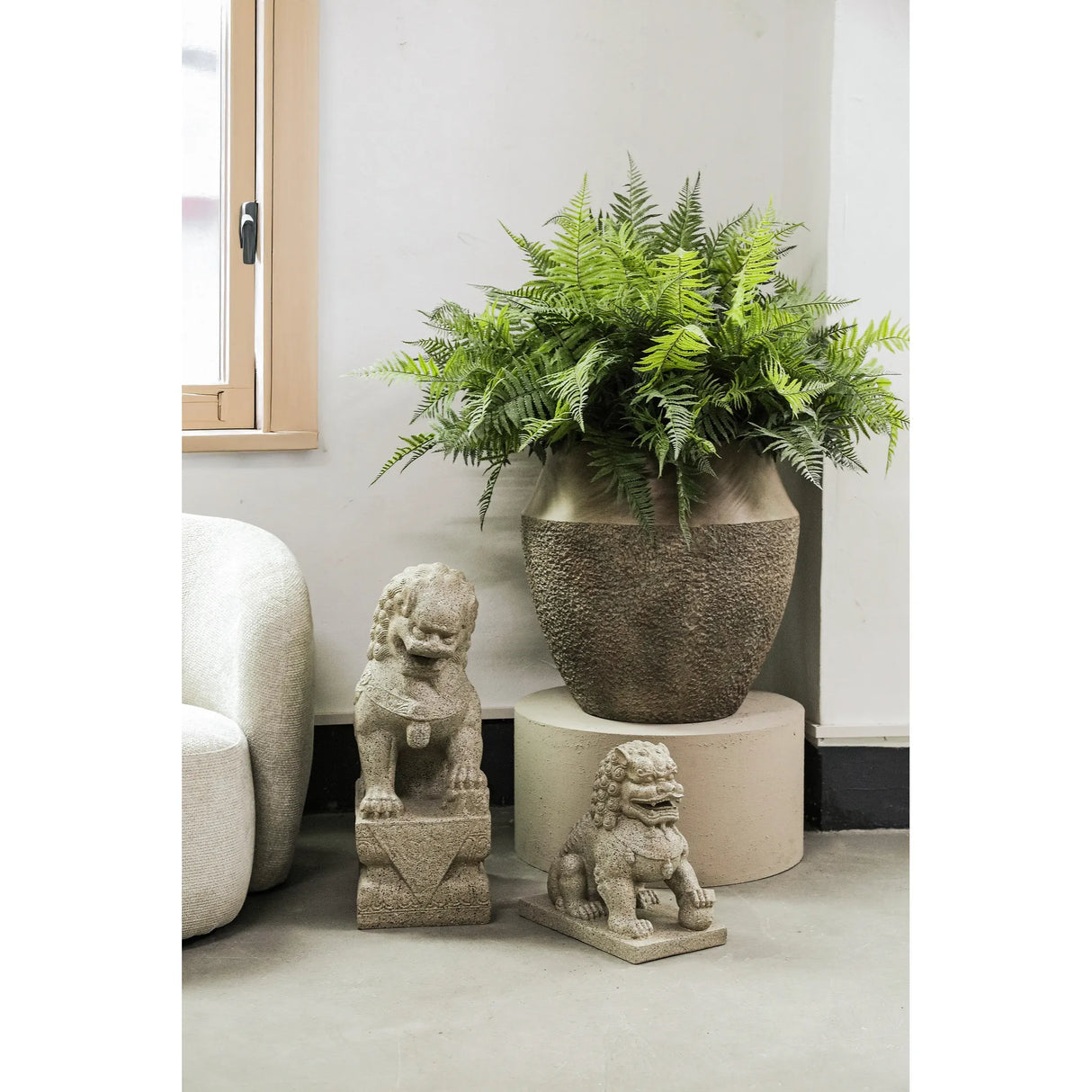 Statue – Chinesisches Löwen Design, GRC Material, Sandfarbe, S – Lionel | PTMD