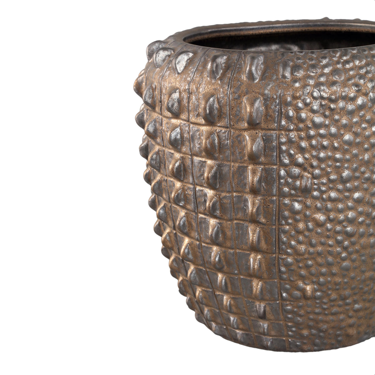 Flowerpot – Bronze Surface, Round Shape, Crocodile Pattern, Ceramic Material, M – Crocco | PTMD
