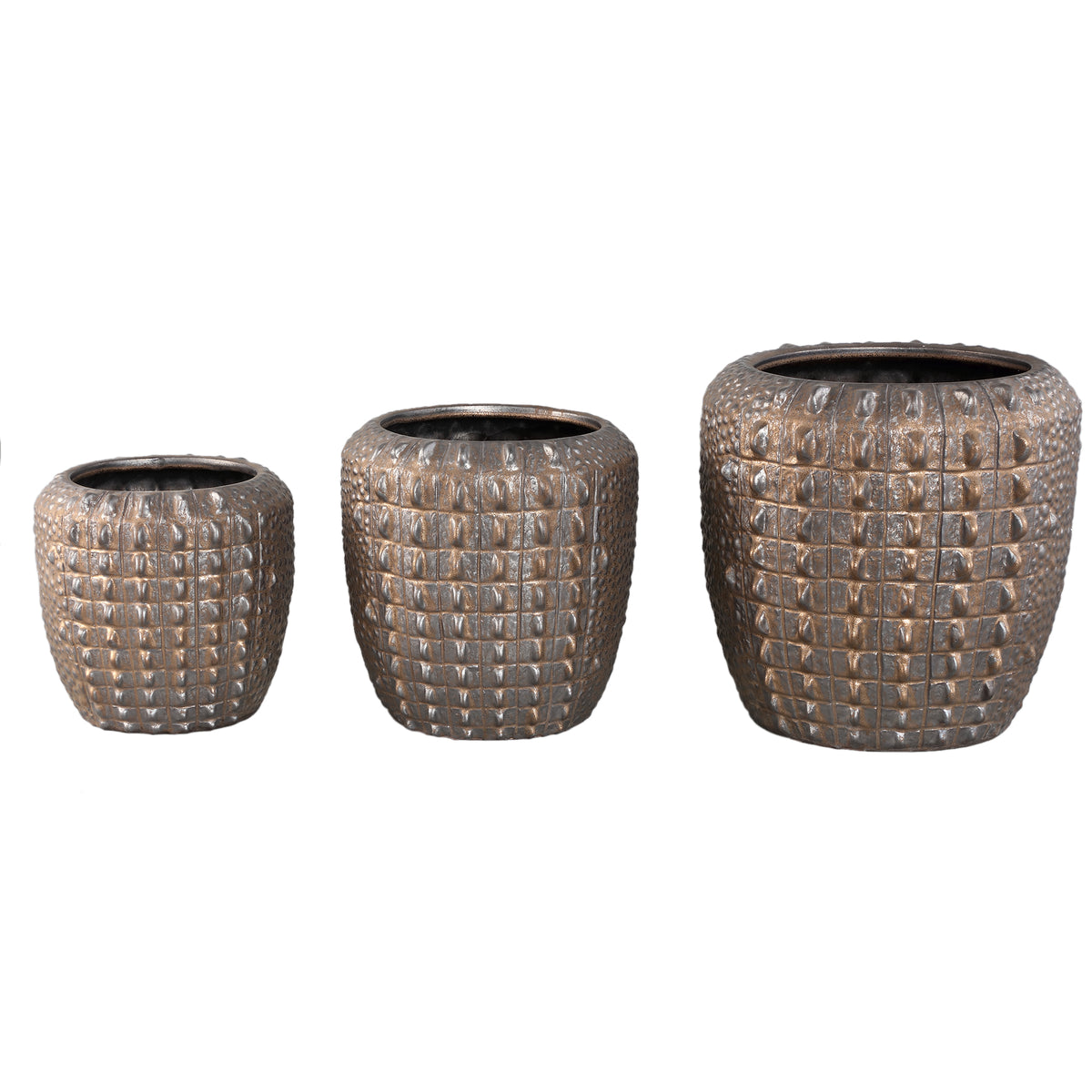 Flowerpot – Bronze Surface, Round Shape, Crocodile Pattern, Ceramic Material, M – Crocco | PTMD