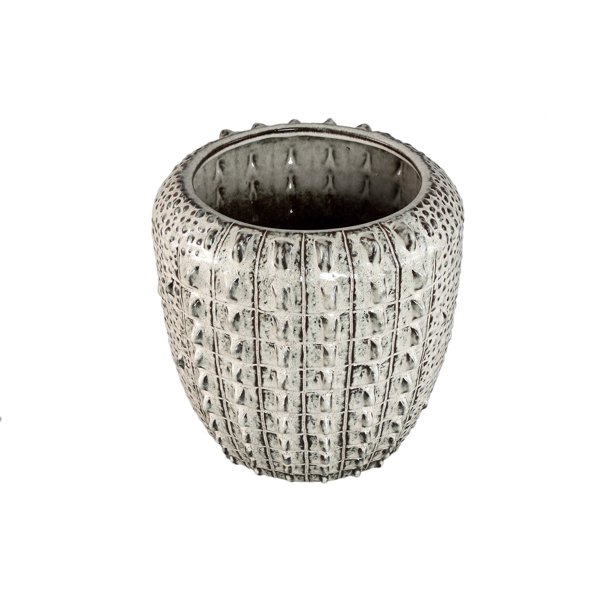 Flower Pot – Cream Surface, Round Shape, Crocodile Pattern, Ceramic Material, L – Crocco | PTMD